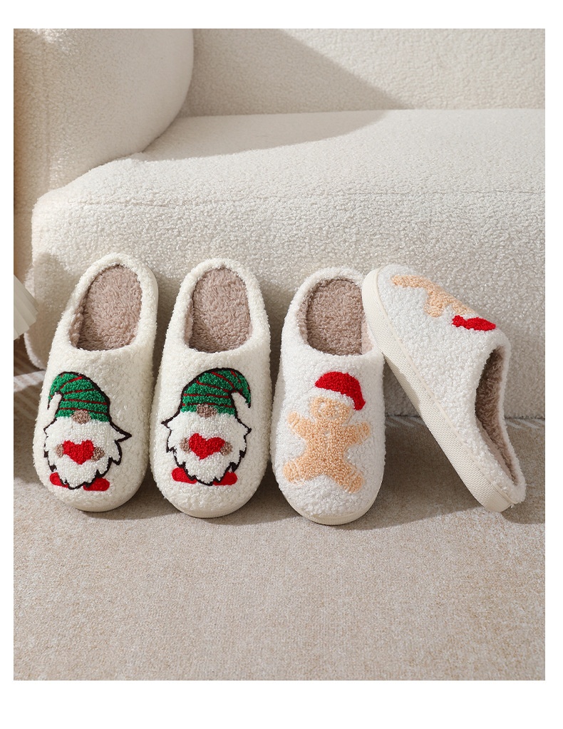 Zees Neue Rentier-Lebkuchenmann-Weihnachts-Winter-Hausschuhe für drinnen, warm, mit Smiley-Gesicht, aus Baumwolle für Damen_voghion.com