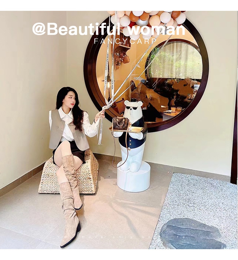 ShoeGlobe ShoeGlobe ShoeGlobe Zwiększenie wysokości wewnętrznej ~Kolor khaki Stacked Długie buty jeździeckie dla kobiet 2024 Nowość Jesień Zima Francuskie do połowy łydki_voghion.com