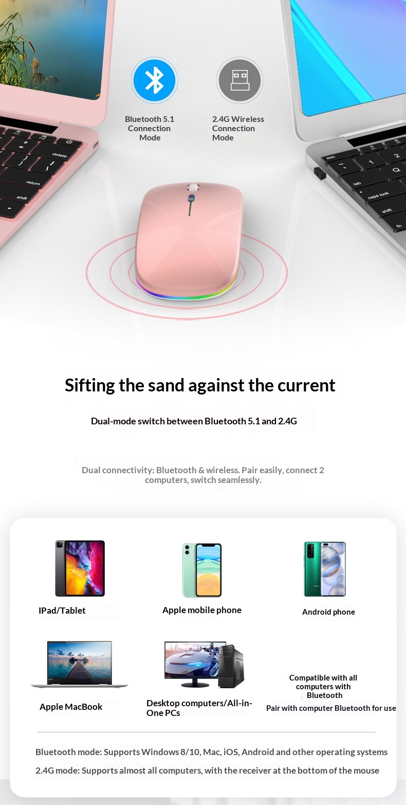 Digitex Digitex Mouse luminoso a tre modalità per ufficio domestico Bluetooth per laptop wireless ricaricabile transfrontaliero all'ingrosso_voghion.com