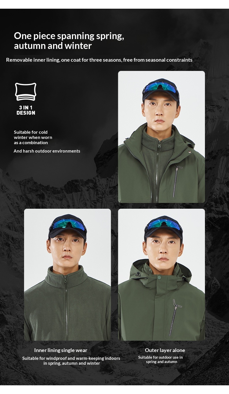 boy Boy 32614 Outdoor Men And Women Detachable Autumn Winter Couple Travel Hiking Jacket 3-in-1 Waterproof_voghion.com