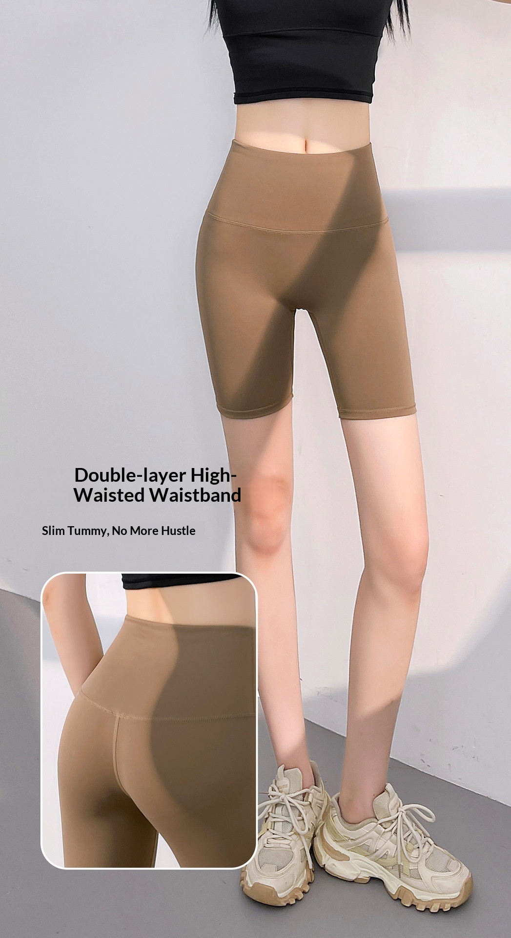 High Waist Shorts Without T-Line, Barely There Feel, Tight-Fitting, Hip-Lifting, Peach Shape, Fitness Sports Five-Point_voghion.com
