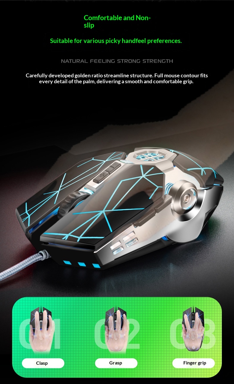 Souris de jeu filaire USB Digitex Viper Q7 pour ordinateur portable, e-sport, mécanique, lumineuse et sans bordures_voghion.com