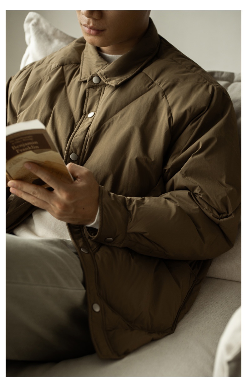 Leichte Daunenjacke für Jungen mit Hemdkragen (90 cm), Herrenmodell Winter 2025, neue Arbeitskleidung mit Diamantmuster, warm und leicht weit geschnitten_voghion.com