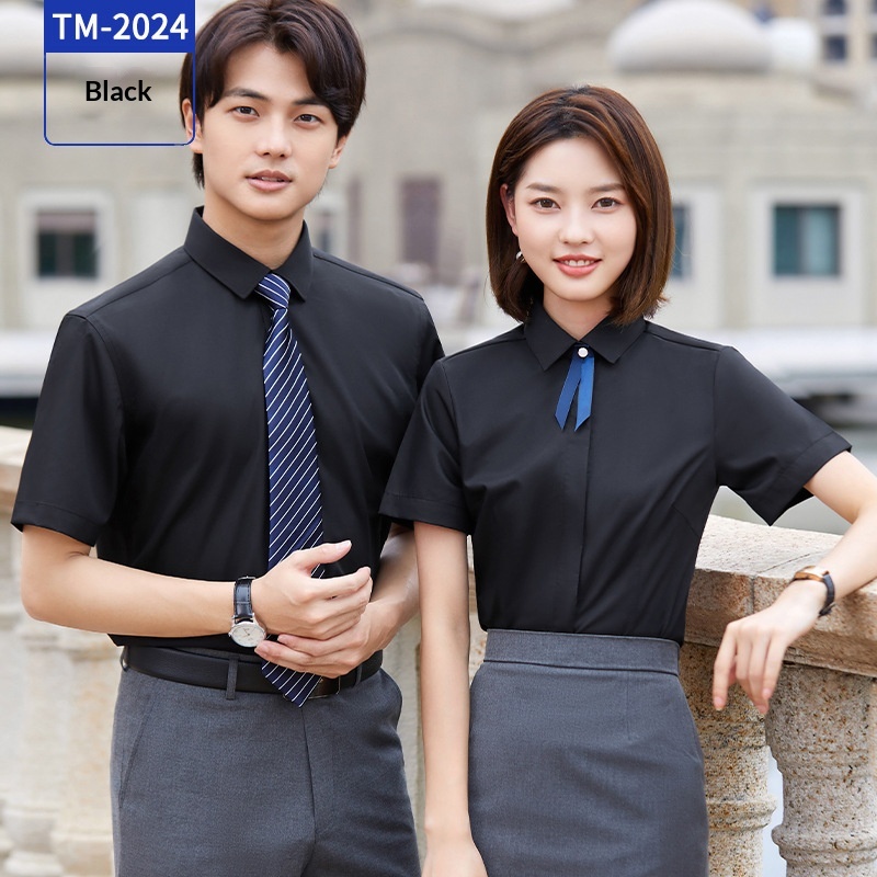 Summer Men's And Women's Non-Iron White Embroidered Anti-Wrinkle Professional Formal Short Sleeve Shirt_voghion.com