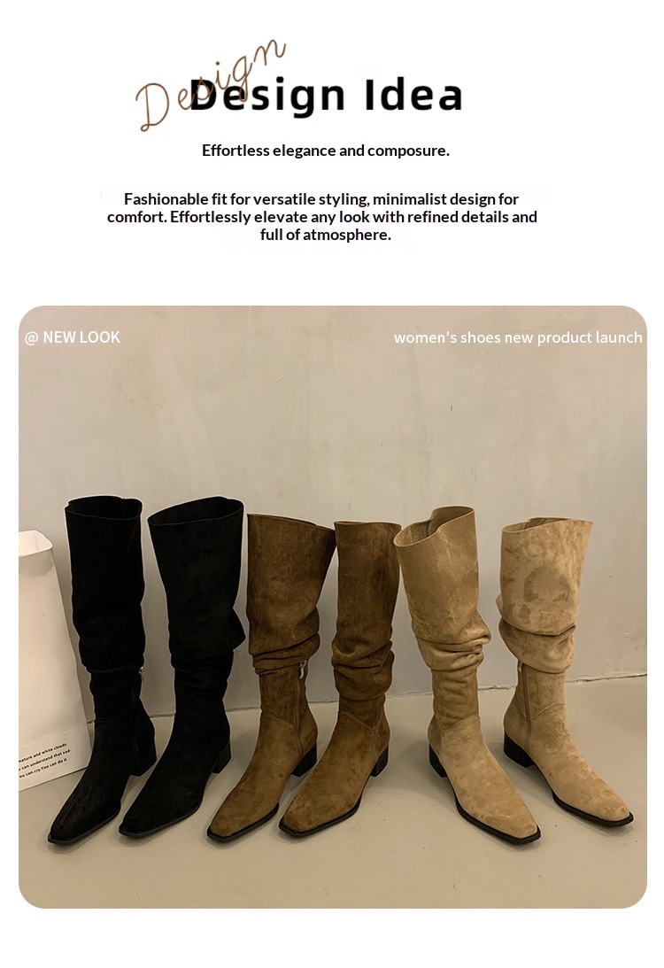 ShoeGlobe ShoeGlobe ShoeGlobe Chunky Heel Pointed Toe Suede Slim Long Women's Shoes 2025 New Autumn Winter Korean Style Over-the-Knee Riding Boots_voghion.com
