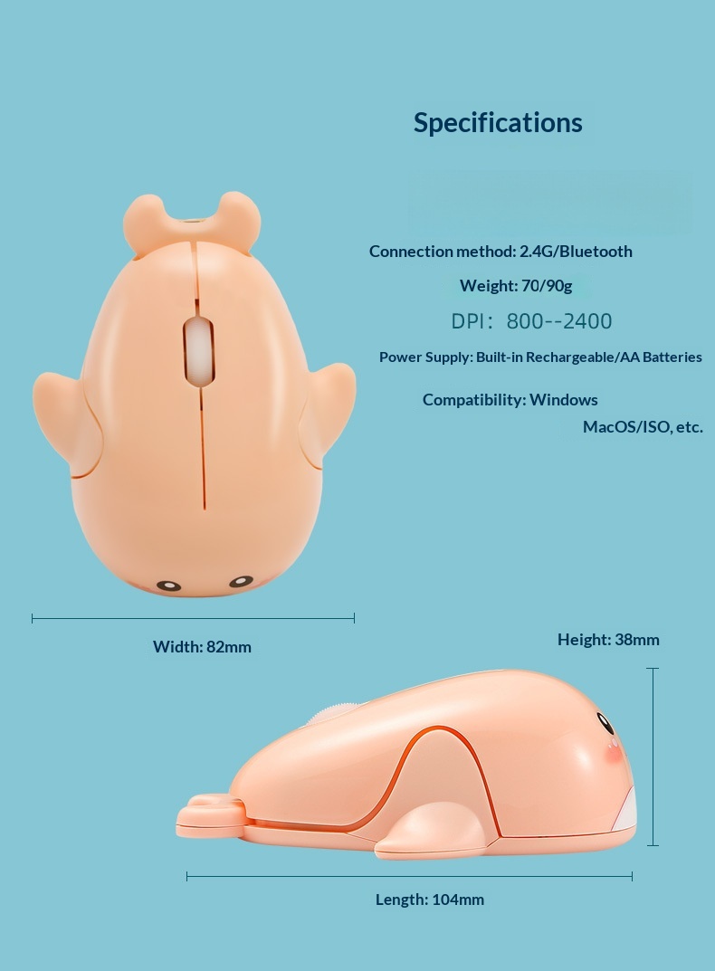 Digitex Digitex Creative Gift Dolphin Wireless Mouse Silent Cute USB Rechargeable Battery Computer Accessories_voghion.com