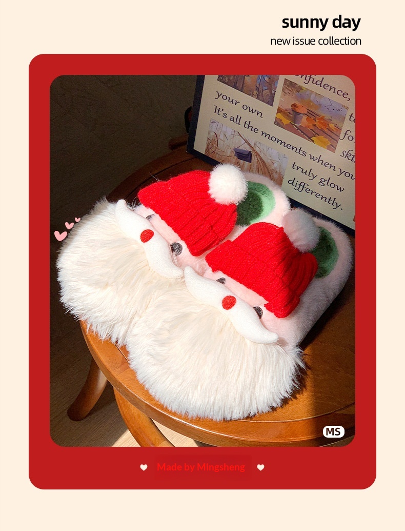 Pantoufles chaudes en coton pour l'intérieur et l'extérieur, motif Père Noël, collection hiver 2025 Zees, nouveauté Noël et Halloween_voghion.com