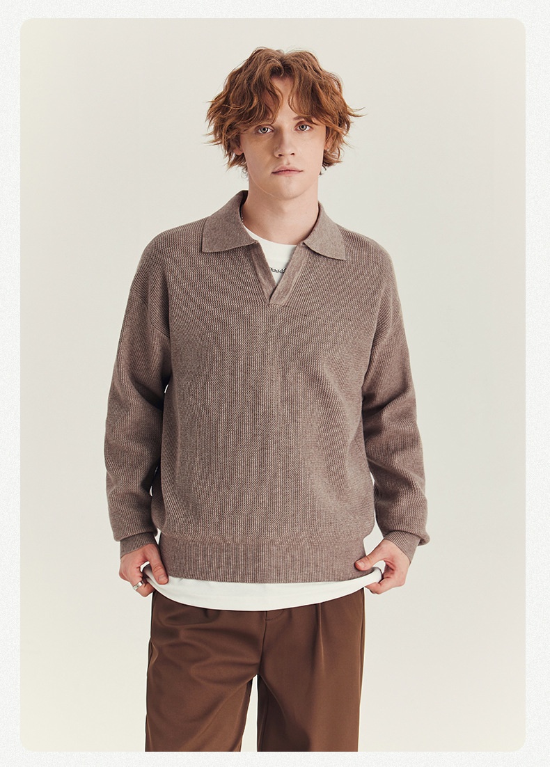 boy Boy Boy Boy APO Men's Clothing|Men's Sweater Trendy Brand Autumn High-end Loose Pullover Turn-down Collar Polo Knitwear Long Sleeve_voghion.com