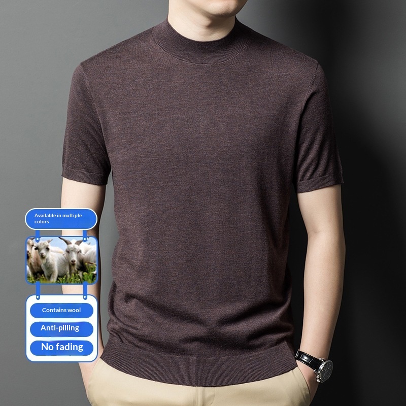 boy Boy Boy Boy 6 Wool Men's Sweater High-End Short Sleeve Casual Business Base Layer Inner Wear Premium Dad Knitwear Men_voghion.com