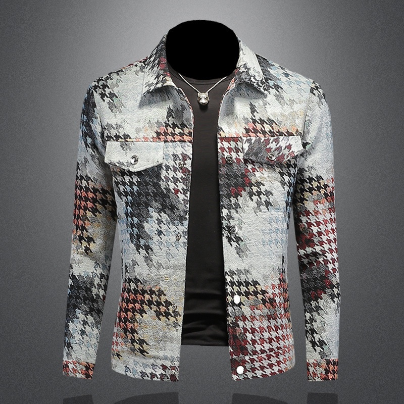 Chaqueta de solapa con estampado de pata de gallo para hombre, estilo Europa, otoño 2025, 7611_voghion.com