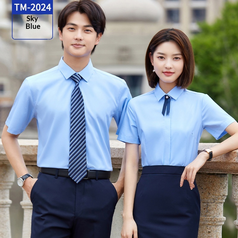 Summer Men's And Women's Non-Iron White Embroidered Anti-Wrinkle Professional Formal Short Sleeve Shirt_voghion.com