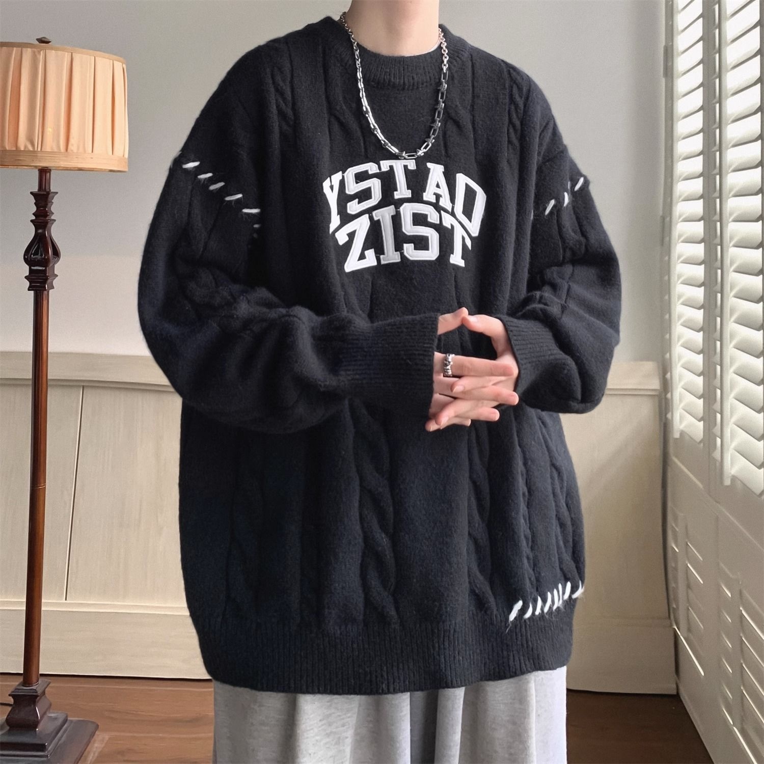 Pull décontracté style américain pour homme, maille torsadée épaisse, automne-hiver, style japonais rétro, kaki_voghion.com