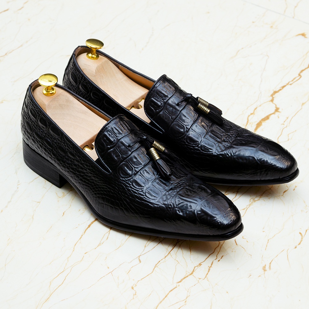 WalkPrime WalkPrime Italian Handmade Business Casual Pointed Toe Genuine Leather Tassel Loafers Crocodile Pattern Trendy Men's Shoes_voghion.com