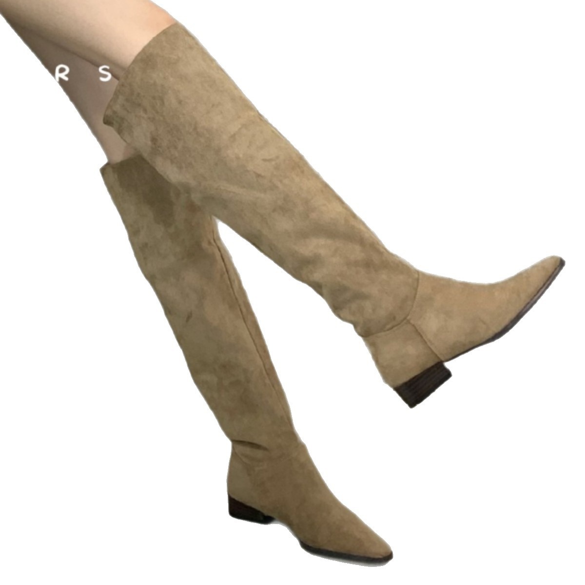 ShoeGlobe ShoeGlobe Tube For Women New Wide Thick Leg Long European And American Style Flat Bottom Slouch Straight Suede High Boots_voghion.com