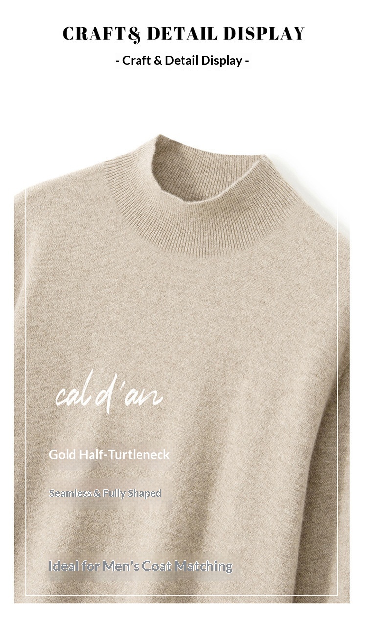 boy Seamless! Autumn Winter Half Turtleneck 100% Wool Men's First-Line Ready-to-Wear Versatile Sweater Knitted Base Shirt_voghion.com