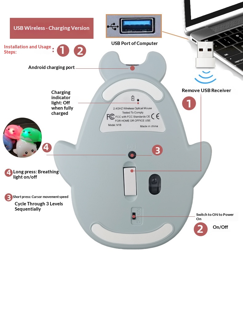 Digitex Digitex Creative Gift Dolphin Wireless Mouse Silent Cute USB Rechargeable Battery Computer Accessories_voghion.com