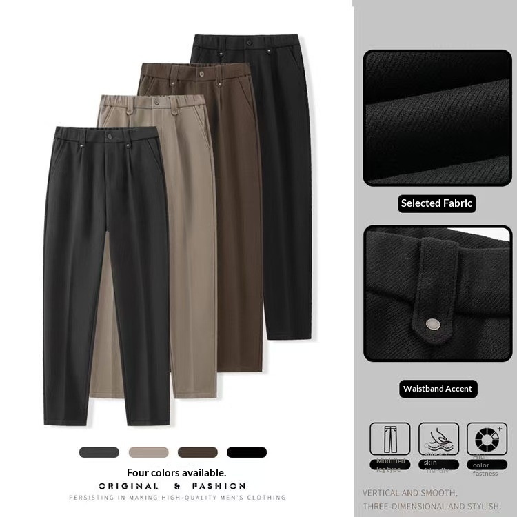 boy Spring And Autumn New British Style Woolen Casual Tapered Fashion Long Pants With Design Sense, Comfortable Slim Fit,_voghion.com