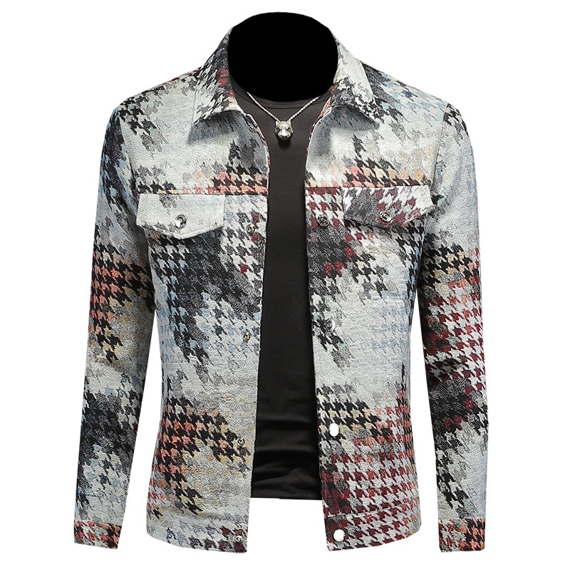 Chaqueta de solapa con estampado de pata de gallo para hombre, estilo Europa, otoño 2025, 7611_voghion.com