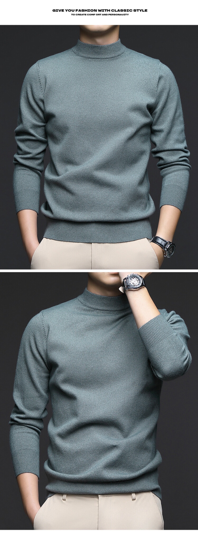 boy Boy Boy Boy 2025 Autumn Winter New Wool Sweater For Men, Half Turtleneck, Thickened, Wm, Machine Washable, Base Layer Men's_voghion.com