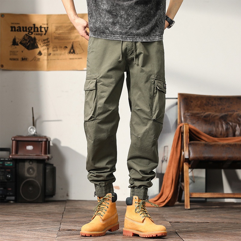 Pantaloni lunghi da uomo in puro cotone, stile casual, da jogging, alla moda giovanile, stile retrò giapponese, autunno inverno_voghion.com