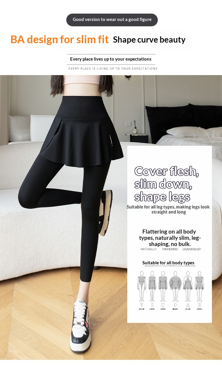 ChicShe Nouvelle jupe deux pièces taille haute à imprimé requin à neuf pointes, pantalon de yoga et legging grande taille pour femme_voghion.com