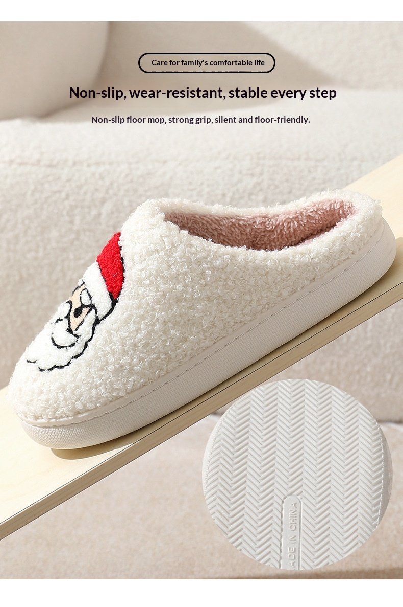 Zees Neue Rentier-Lebkuchenmann-Weihnachts-Winter-Hausschuhe für drinnen, warm, mit Smiley-Gesicht, aus Baumwolle für Damen_voghion.com