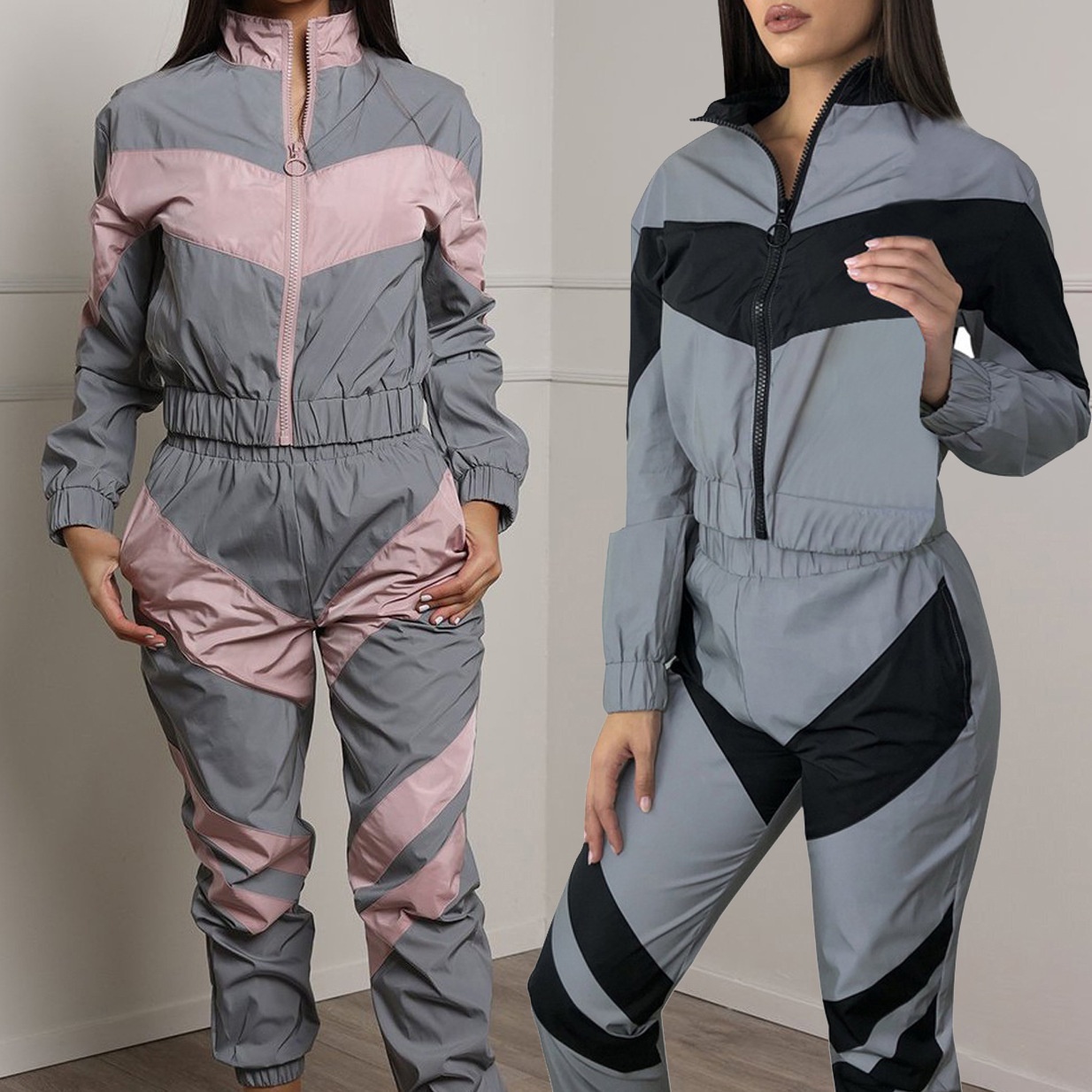 ChicShe Vêtements d'automne-hiver transfrontaliers européens et américains pour femmes, grandes tailles, patchwork ample et réfléchissant_voghion.com