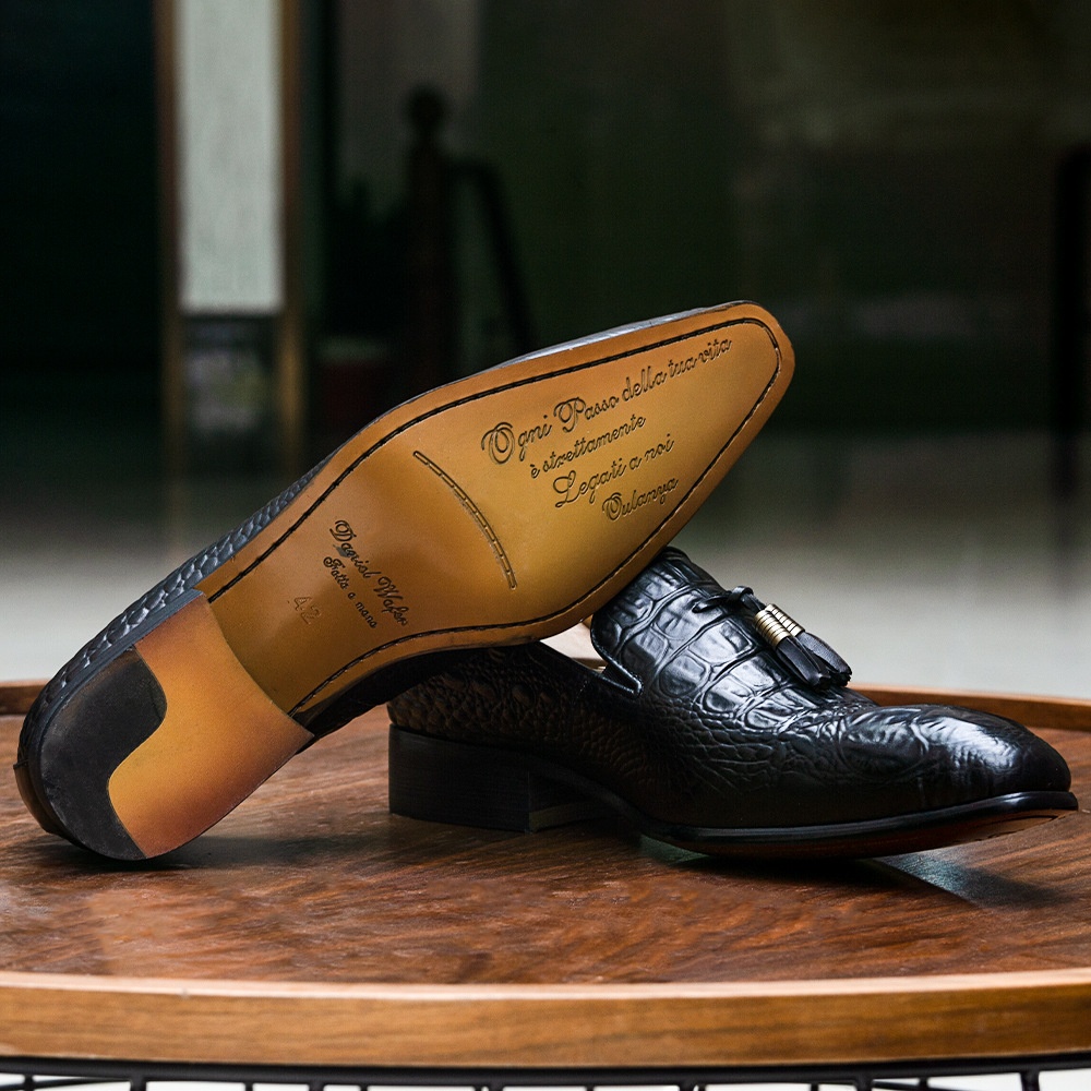 WalkPrime WalkPrime Italian Handmade Business Casual Pointed Toe Genuine Leather Tassel Loafers Crocodile Pattern Trendy Men's Shoes_voghion.com