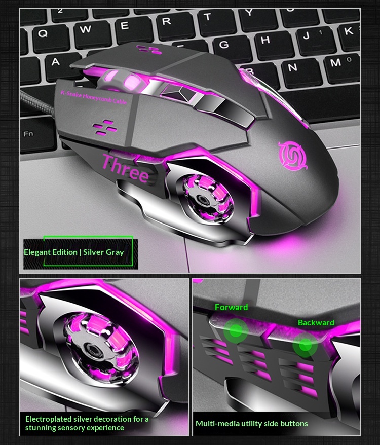 Souris de jeu filaire USB Digitex Viper Q7 pour ordinateur portable, e-sport, mécanique, lumineuse et sans bordures_voghion.com