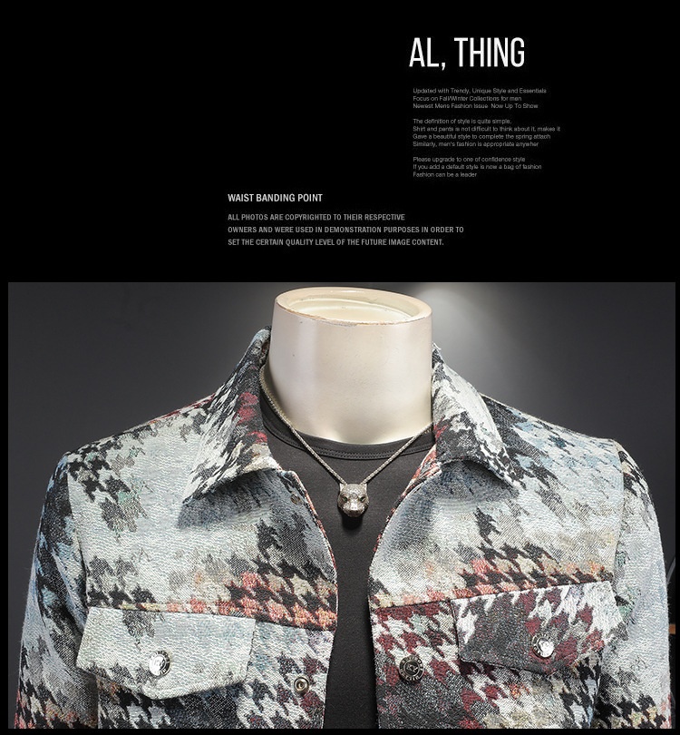 Chaqueta de solapa con estampado de pata de gallo para hombre, estilo Europa, otoño 2025, 7611_voghion.com