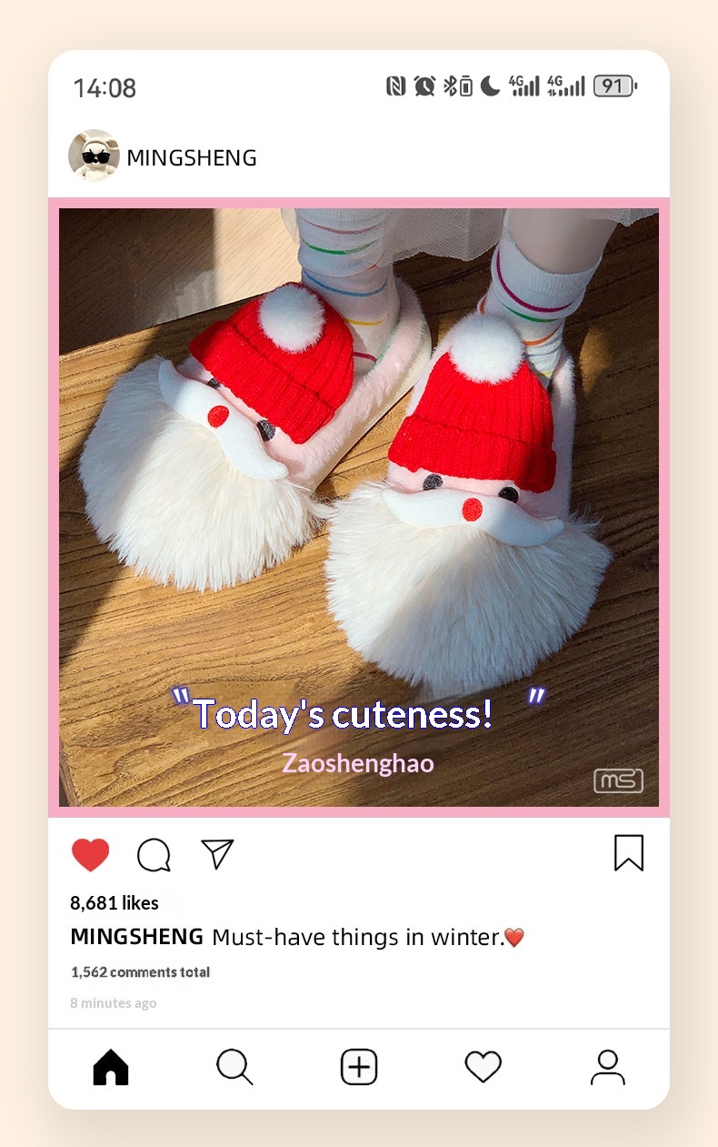 Pantoufles chaudes en coton pour l'intérieur et l'extérieur, motif Père Noël, collection hiver 2025 Zees, nouveauté Noël et Halloween_voghion.com