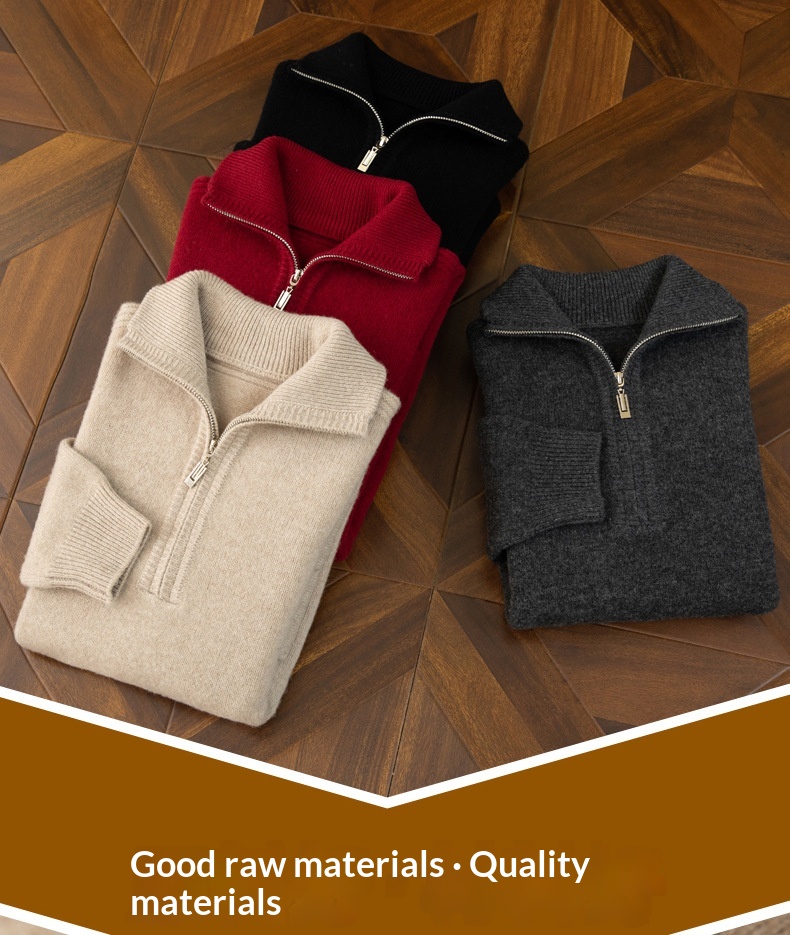 ragazzo Ragazzo Ragazzo Ragazzo Autunno Inverno Mezza Cerniera Collo Ribaltabile Maglione da Uomo Nuovo Pura Lana Ispessito Caldo Largo Casual Versatile Base Lavorata a Maglia_voghion.com