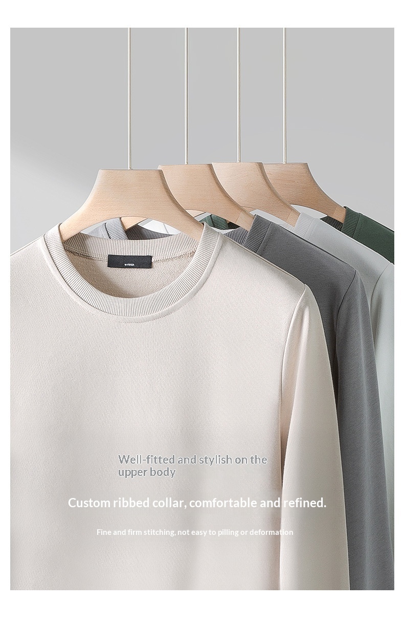 Felpa versatile pesante in tinta unita con collo rotondo a coste intrecciate personalizzate da uomo, primavera-autunno 2025_voghion.com