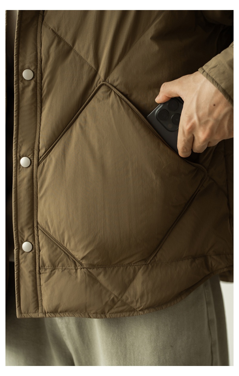 Leichte Daunenjacke für Jungen mit Hemdkragen (90 cm), Herrenmodell Winter 2025, neue Arbeitskleidung mit Diamantmuster, warm und leicht weit geschnitten_voghion.com