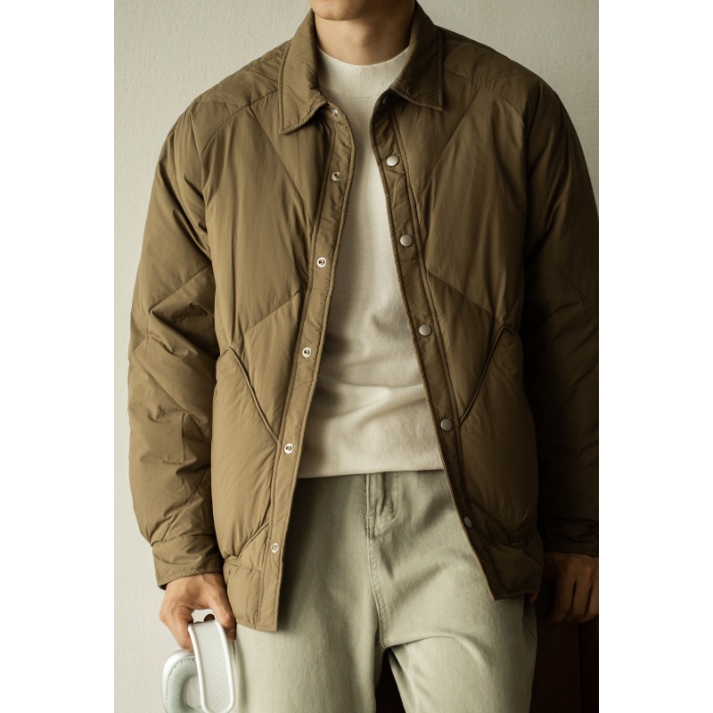 Leichte Daunenjacke für Jungen mit Hemdkragen (90 cm), Herrenmodell Winter 2025, neue Arbeitskleidung mit Diamantmuster, warm und leicht weit geschnitten_voghion.com