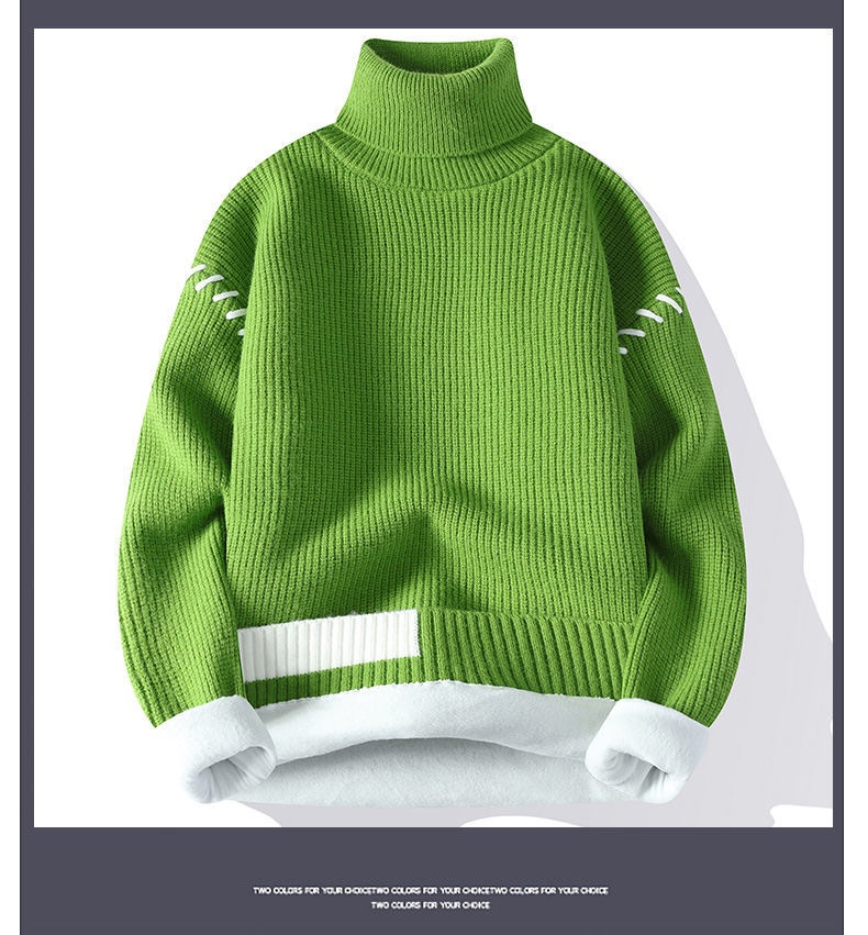 boy Boy Boy Boy Fleece-Lined Thickened Sweater Men, Autumn And Winter New Warm High-Neck Knitwear For Teenagers, Base Layer Student Knit_voghion.com