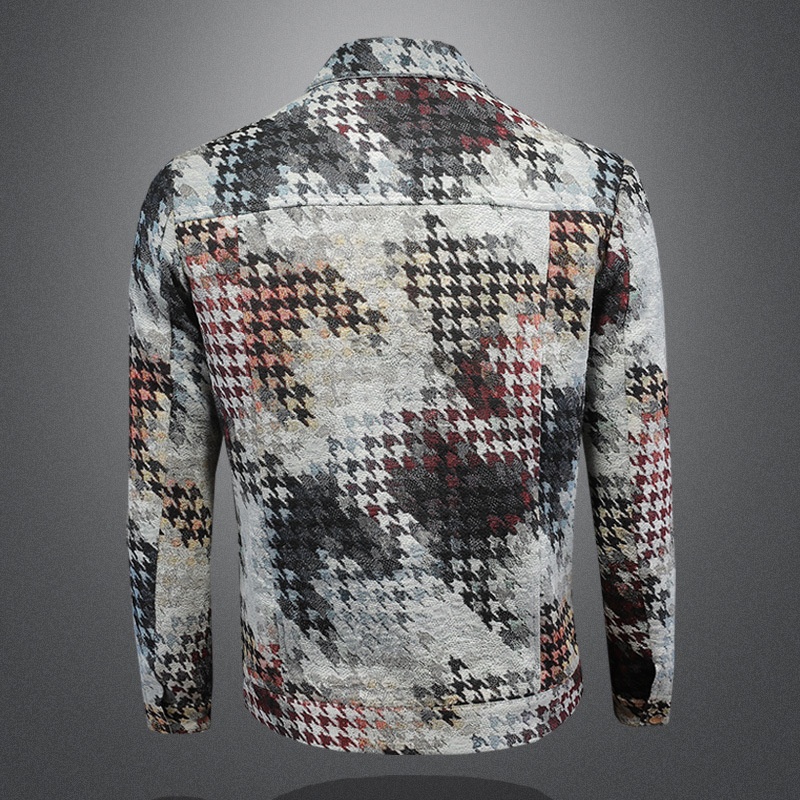 Chaqueta de solapa con estampado de pata de gallo para hombre, estilo Europa, otoño 2025, 7611_voghion.com