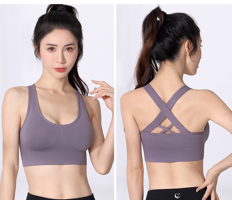 Soutien-gorge ChicShe européen et américain grande taille à dos croisé, sans armatures, antichoc, séchage rapide, idéal pour le yoga, la course à pied et le fitness. Sous-vêtements de sport pour le yoga, la course à pied et le fitness._voghion.com