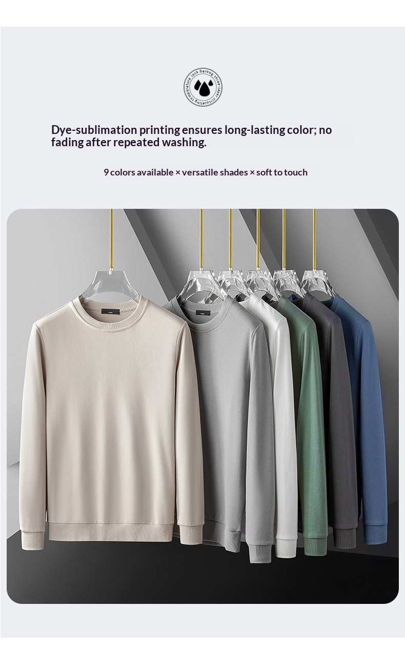 Felpa versatile pesante in tinta unita con collo rotondo a coste intrecciate personalizzate da uomo, primavera-autunno 2025_voghion.com