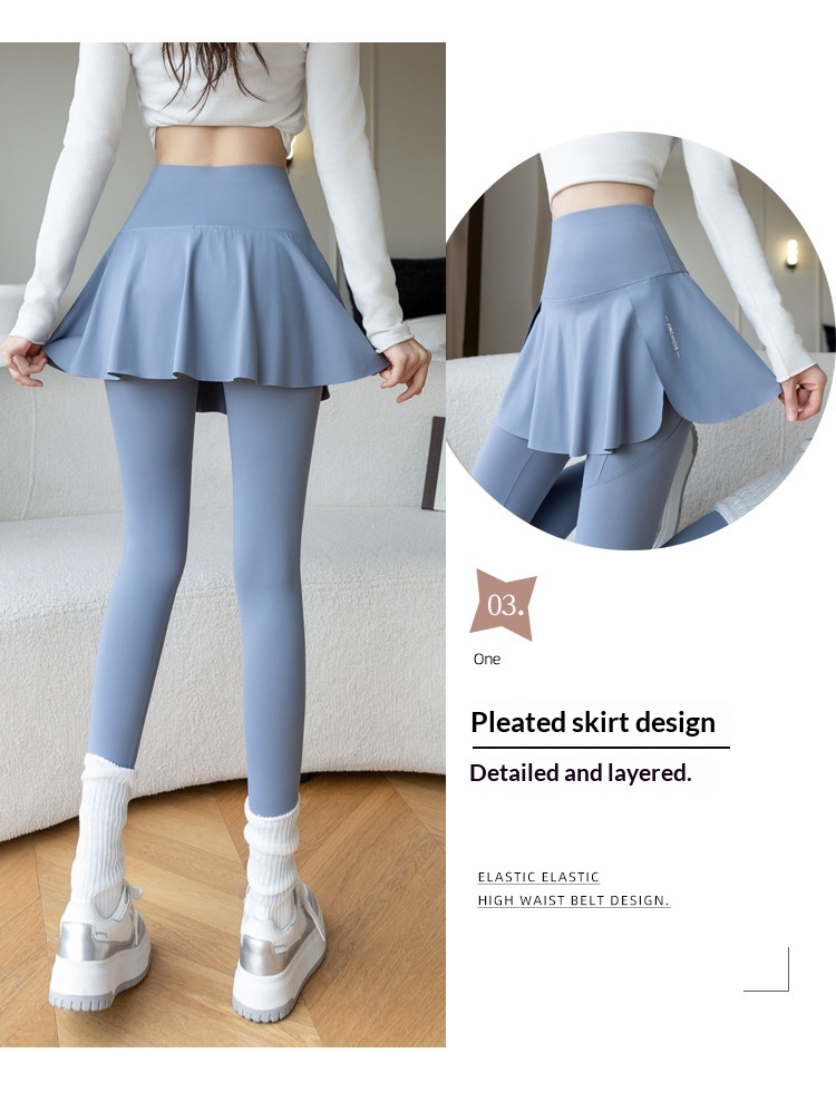 ChicShe Nouvelle jupe deux pièces taille haute à imprimé requin à neuf pointes, pantalon de yoga et legging grande taille pour femme_voghion.com