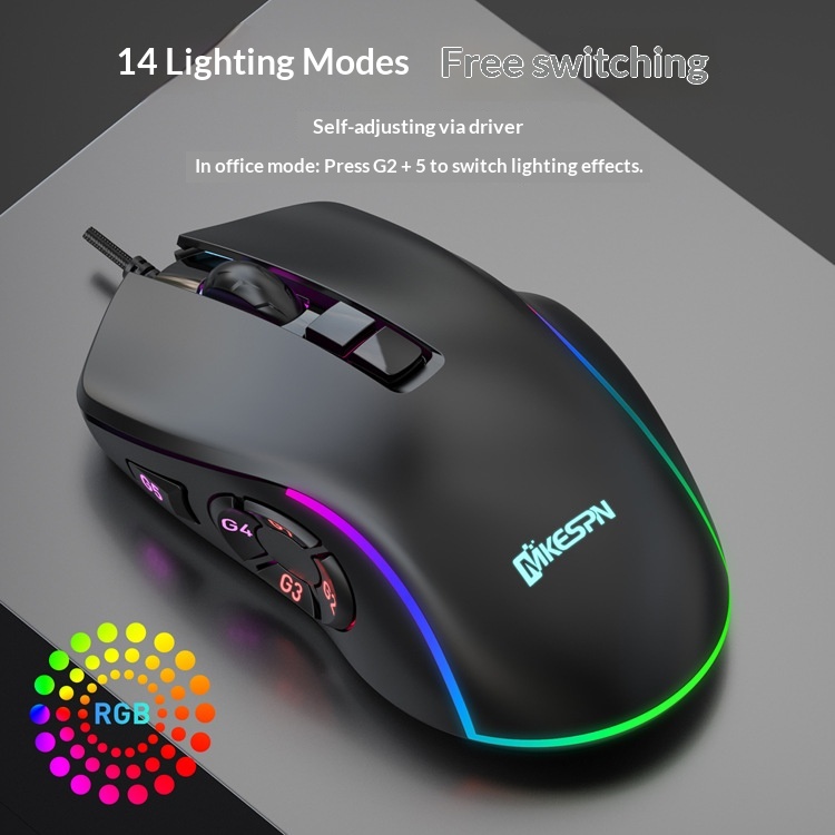 Souris gaming filaire RGB personnalisable Digitex X9 avec pavé tactile 10 touches et réglage sur 6 niveaux_voghion.com