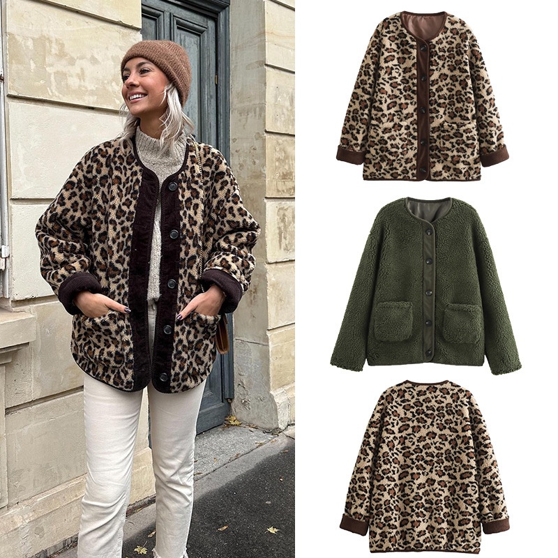 ChicShe 2024 – Europäische und amerikanische Cross-Border-Mode: Neue, lockere Jacke mit Leopardenmuster und Lammwollmantel_voghion.com