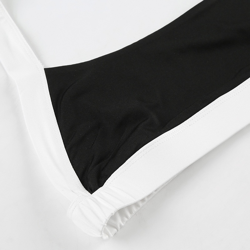 ChicShe Europejski i amerykański modny, blok kolorów, krótki top z dekoltem halter i dekoltem w serek, skrócony top, szorty z wysokim stanem, dopasowany krój, joga, sport, swobodny_voghion.com