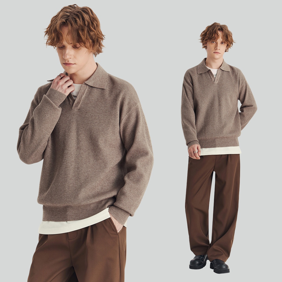 boy Boy Boy Boy APO Men's Clothing|Men's Sweater Trendy Brand Autumn High-end Loose Pullover Turn-down Collar Polo Knitwear Long Sleeve_voghion.com