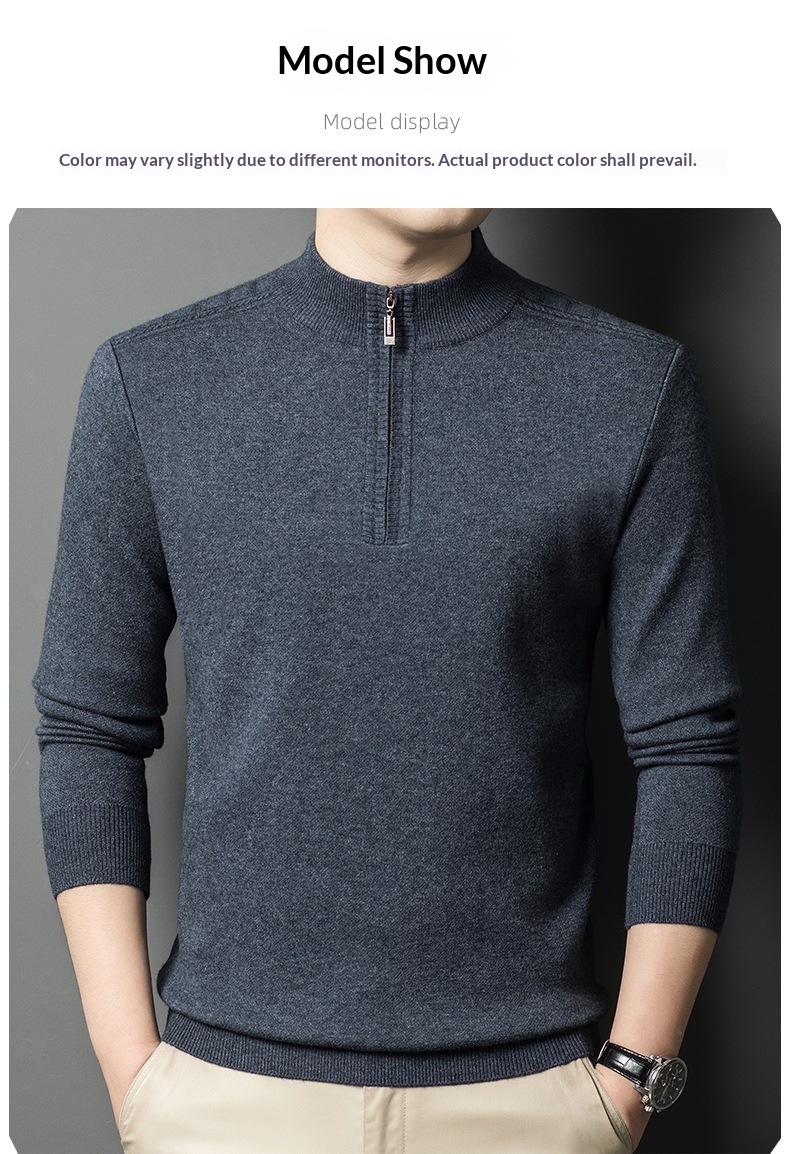 boy Boy Boy Boy 2025 Autumn Winter New Men's Wool Fashion Casual Zipper Half Turtleneck Solid Color Thickened Pullover Sweater For Men_voghion.com