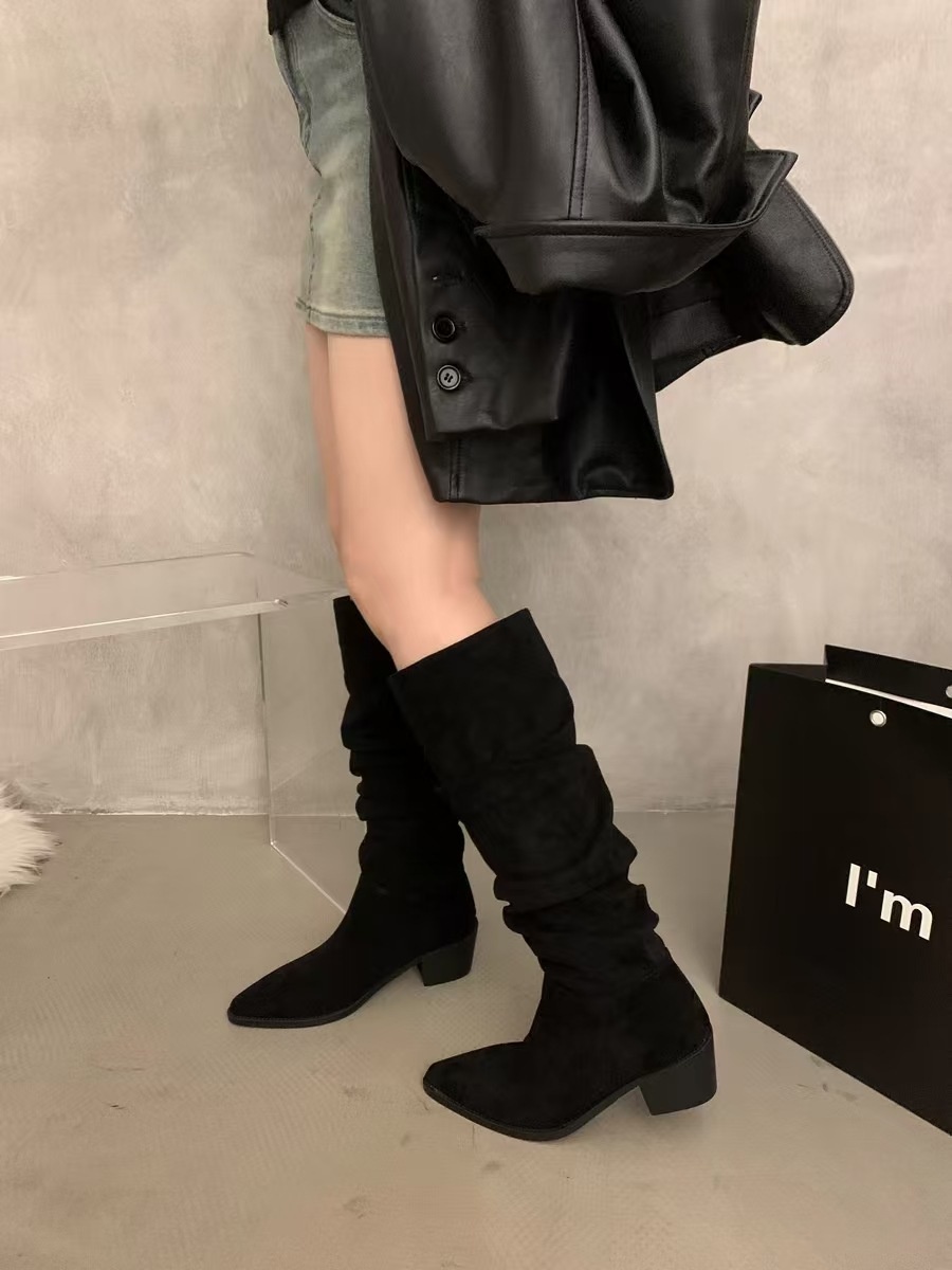 ShoeGlobe ShoeGlobe ShoeGlobe Zwiększenie wysokości wewnętrznej ~Kolor khaki Stacked Długie buty jeździeckie dla kobiet 2024 Nowość Jesień Zima Francuskie do połowy łydki_voghion.com