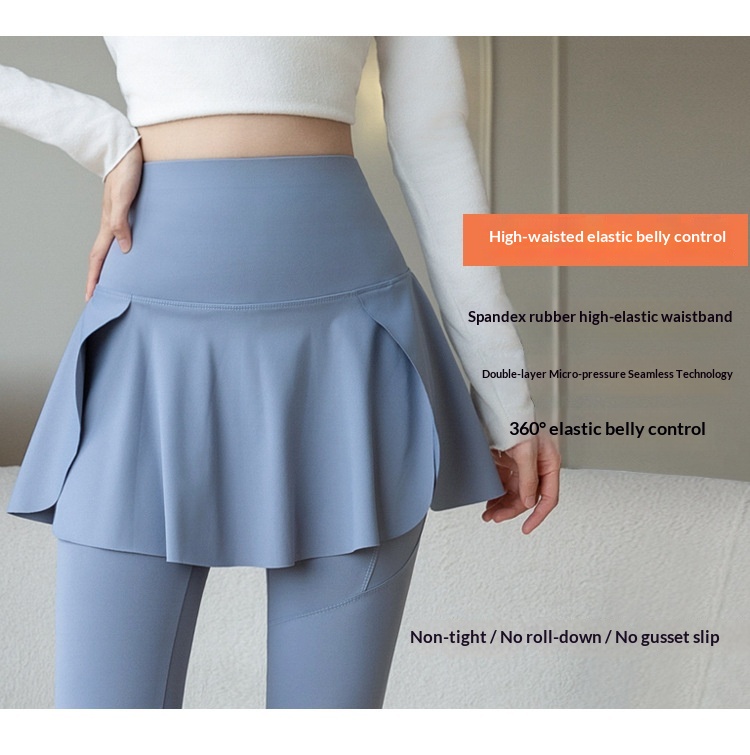 ChicShe Nouvelle jupe deux pièces taille haute à imprimé requin à neuf pointes, pantalon de yoga et legging grande taille pour femme_voghion.com