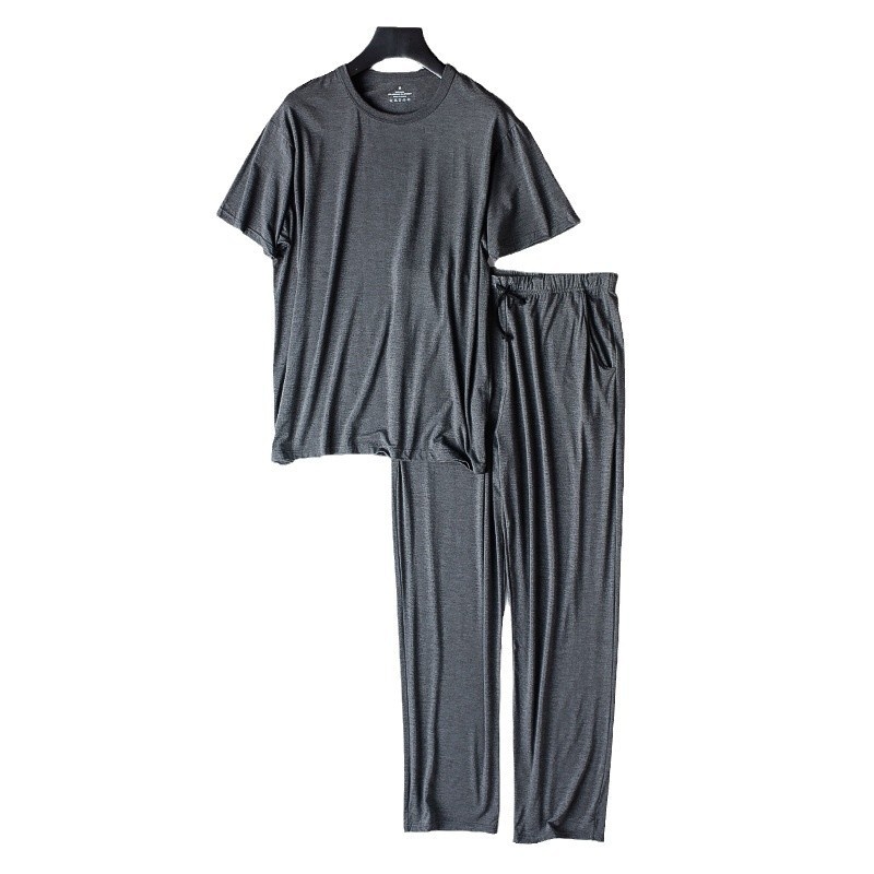 Modal Pajamas Men's Short Sleeve T-Shirt Thin Loose Long Pants Summer Wearable Sports Homewear Set_voghion.com