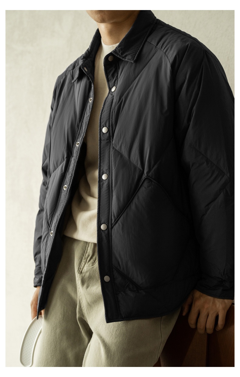 Leichte Daunenjacke für Jungen mit Hemdkragen (90 cm), Herrenmodell Winter 2025, neue Arbeitskleidung mit Diamantmuster, warm und leicht weit geschnitten_voghion.com