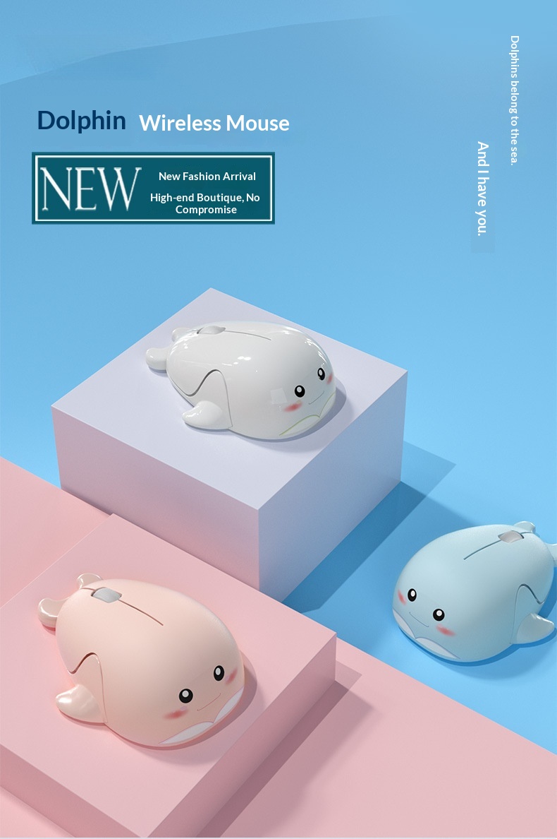 Digitex Digitex Creative Gift Dolphin Wireless Mouse Silent Cute USB Rechargeable Battery Computer Accessories_voghion.com